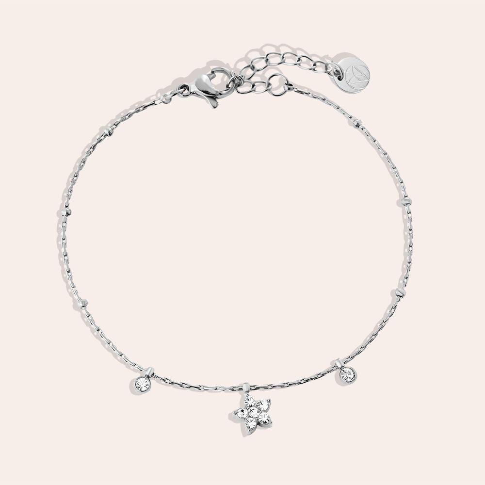 Bloem en diamant stippen armband